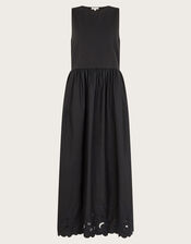 Esme Embroidered Sleeveless Midi Dress, Black (BLACK), large