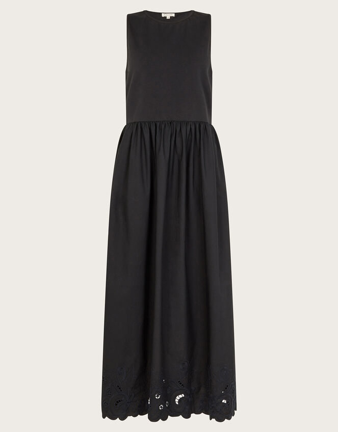 Esme Embroidered Sleeveless Midi Dress, Black (BLACK), large