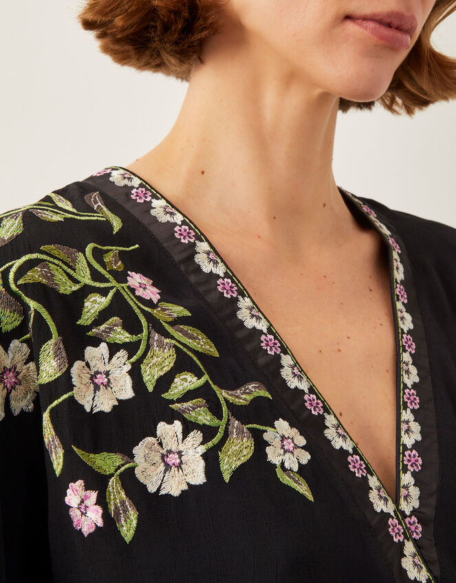 Alison V-Neck Floral Embroidered Top, Black (BLACK), large