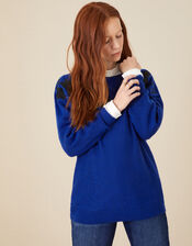 Besi Batwing Floral Embroidered Jumper, Blue (COBALT), large