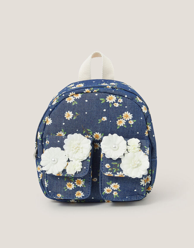 Daisy Denim Embellished Mini Backpack, , large