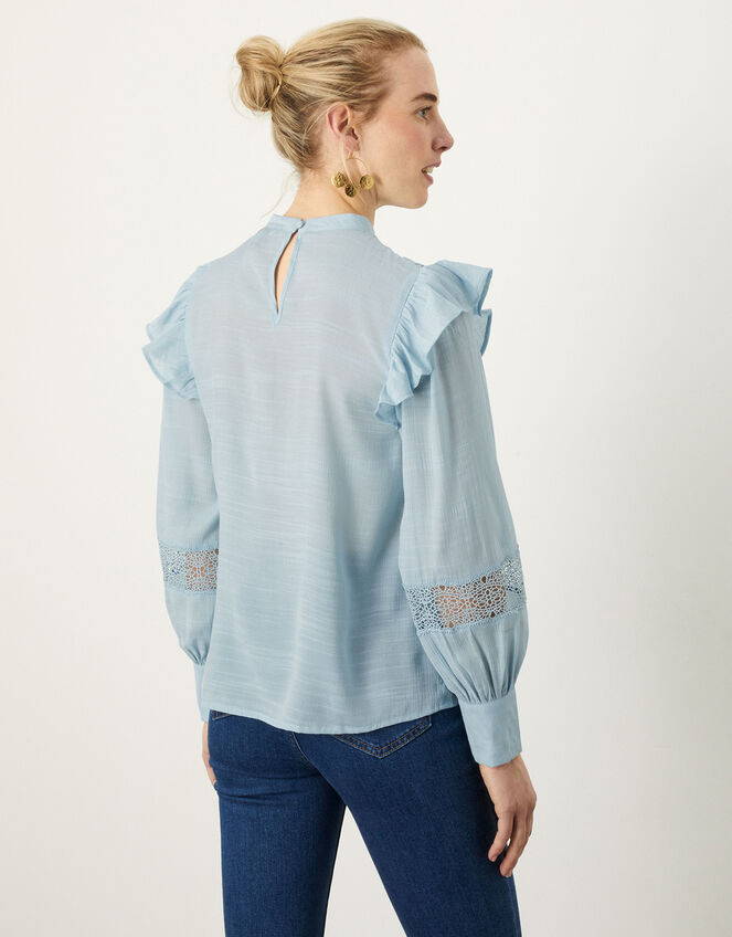 Lace Insert Blouse with LENZING™ ECOVERO™ , Blue (BLUE), large