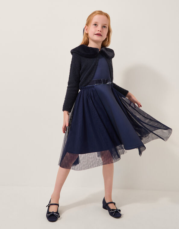 Detachable Collar Fuzzy Cardigan, Blue (NAVY), large