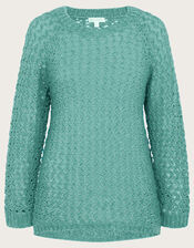 Melange Basket Stitch Jumper with Recycled Polyester , Green (GREEN), large