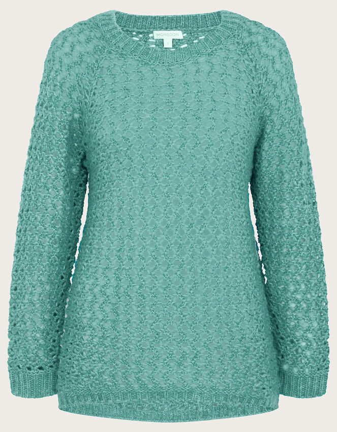Melange Basket Stitch Jumper with Recycled Polyester , Green (GREEN), large