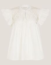 Zadie Broderie Frill Top, White (WHITE), large