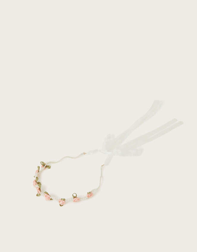 Rose Pearl Beaded Flower Crown, , large
