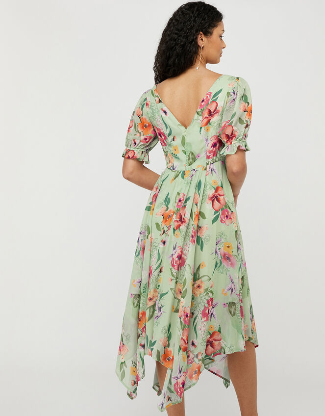 Hermione Floral Hanky Hem Tea Dress, Green (GREEN), large