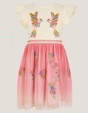 Ombre Embellished Hummingbird Disco Dress, Pink (PINK), large