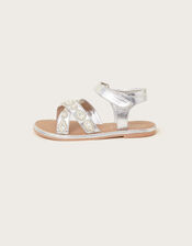 Cross-Over Pearly Sandals, Silver (SILVER), large