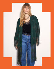 East Heba Embroidered Tassel Kimono, Green (GREEN), large