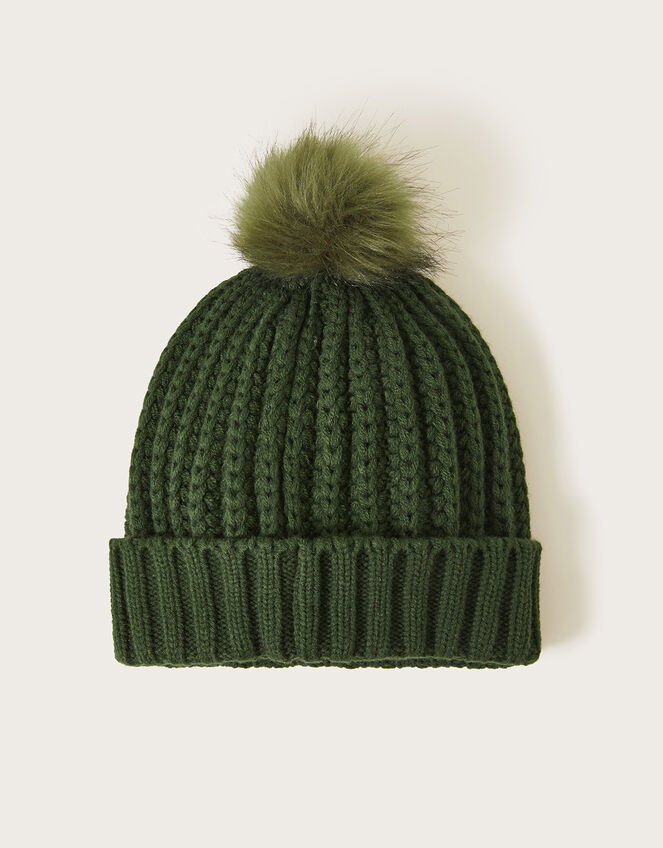 Knit Bobble Hat, Green (GREEN), large