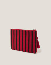 Shell Embroidered Stripe Pouch, , large