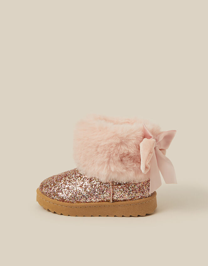 Bow Fluffy Glitter Boots, Pink (PINK), large