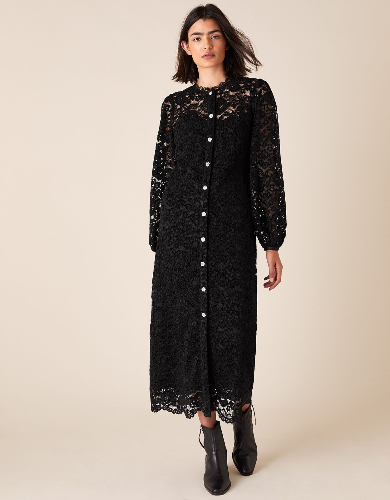Francesca Floral Lace Shirt Dress Black