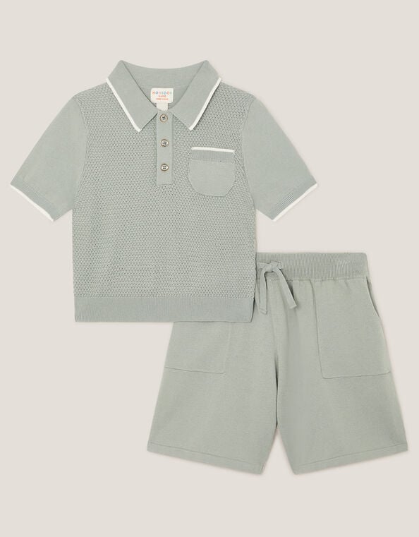Knitted Polo Shirt and Shorts Set, Green (GREEN), large