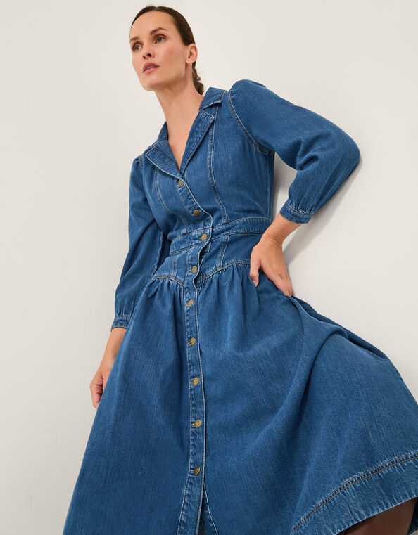 Tamsin Button Denim Midi Dress, Blue (DENIM BLUE), large