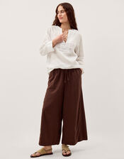 Alexis Knot Button Linen Top, White (WHITE), large