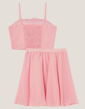 3D Flower Crop Top and Skirt Prom Set, Pink (PALE PINK), large