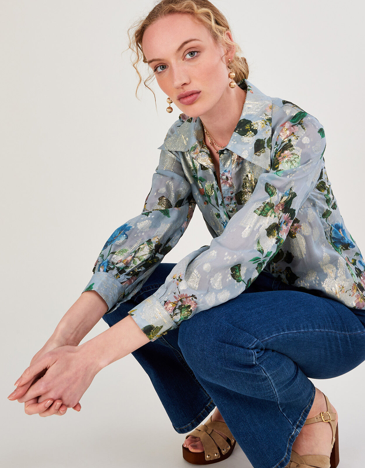 Grey floral shirt womens outlet