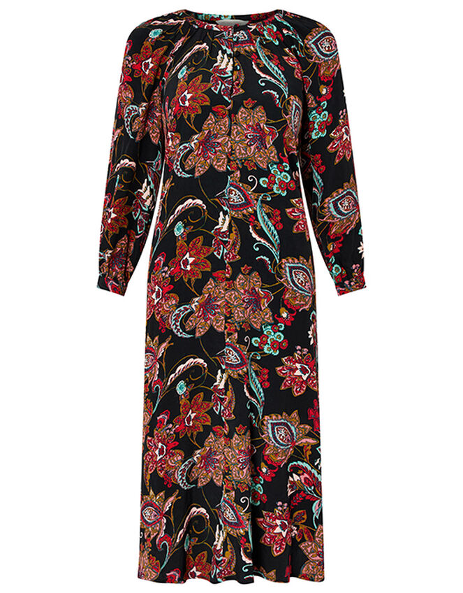 Danny Paisley Print Midi Dress, Black (BLACK), large
