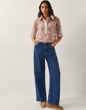 Alanna Sheer Appliqué Shirt, Nude (NUDE), large