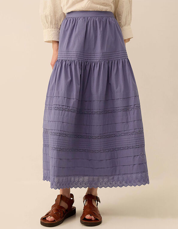 East Betsy Cotton Poplin Midi Skirt, Blue (BLUE), large