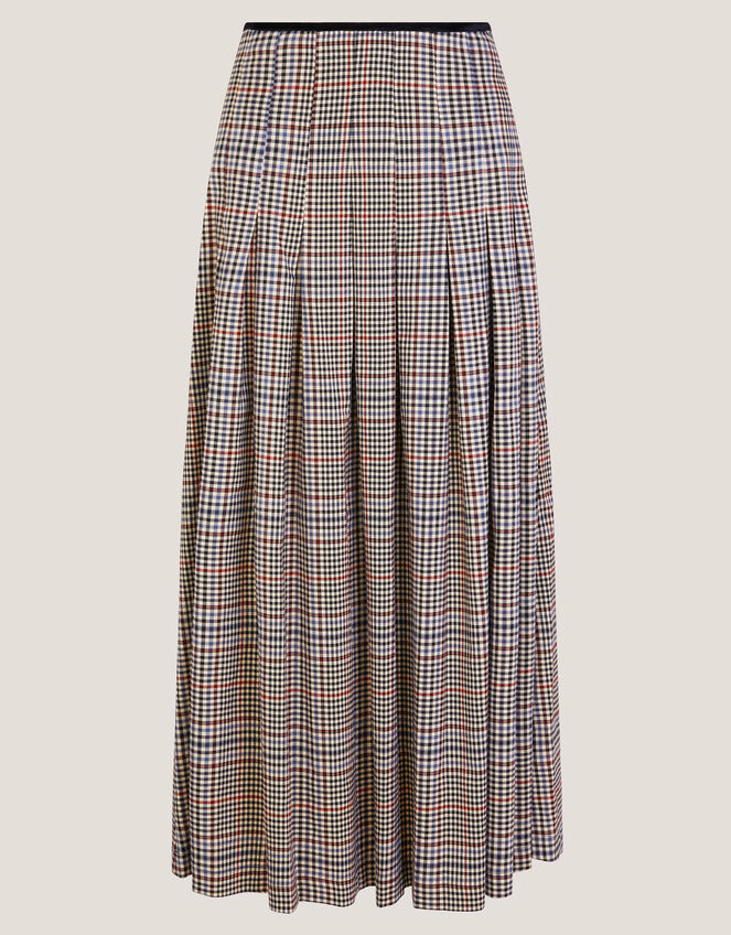 Carmen Check Pleat Midi Skirt Natural