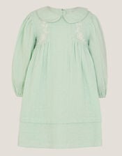 Baby Embroidered Collar Long Sleeve Dress, Green (GREEN), large