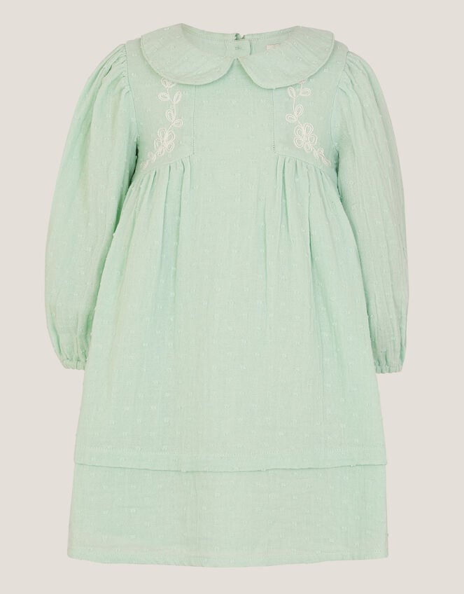 Baby Embroidered Collar Long Sleeve Dress, Green (GREEN), large