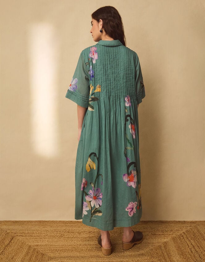 East Rihan Watercolour Floral Midi Shirt Dress, Green (MINT), large