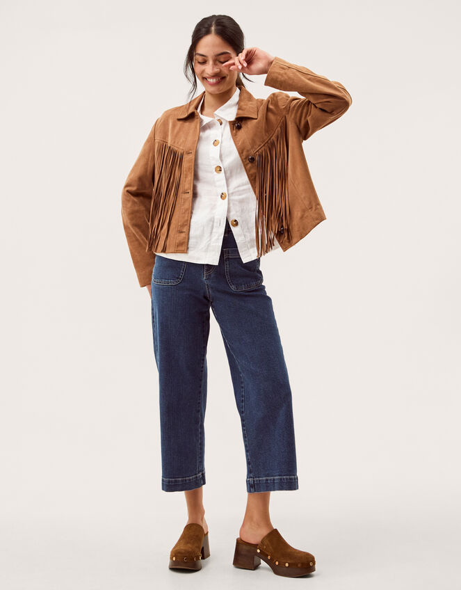 Lily Fringe Suede Jacket, Tan (TAN), large