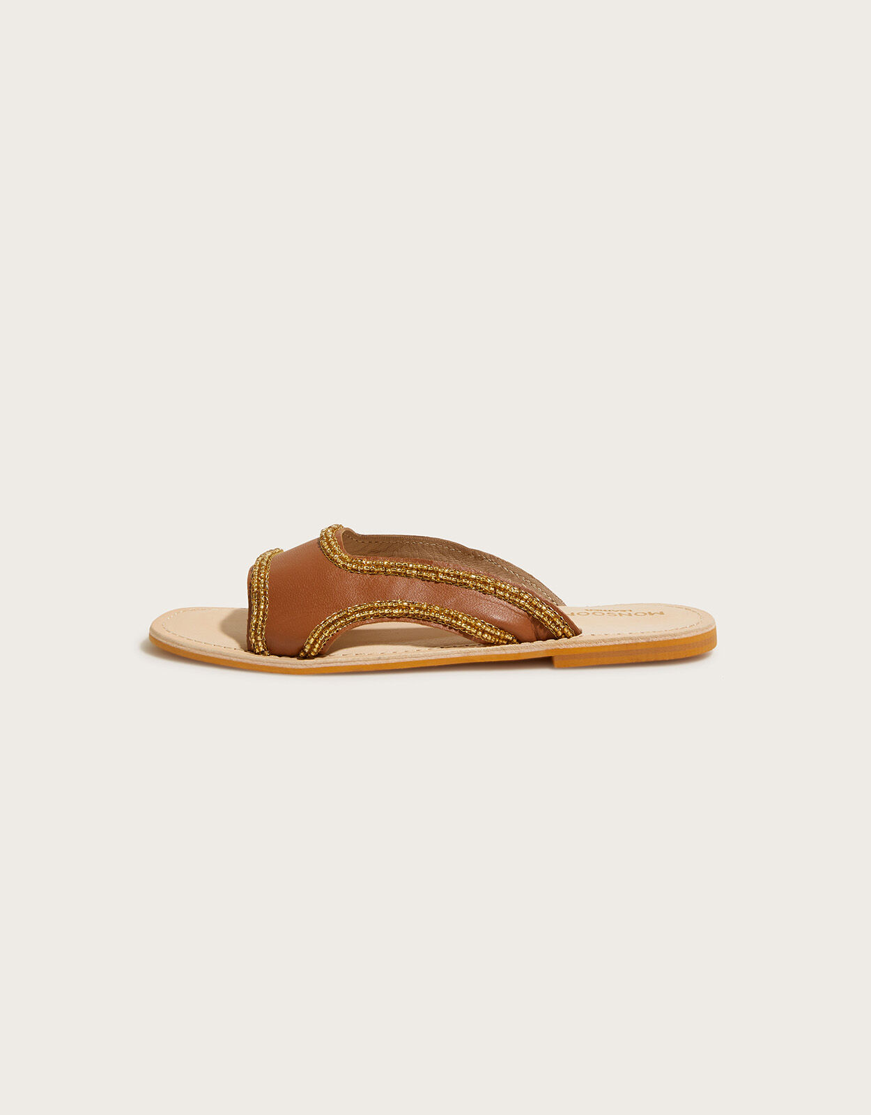 Womens tan top slide sandals