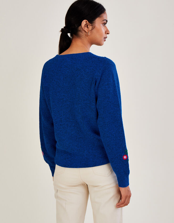 Floral Embroidered Jumper with Recycled Polyester Blue