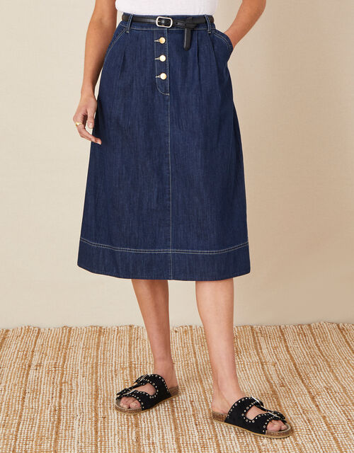 Denim Midi Skirt in Organic Cotton , Blue (INDIGO), large