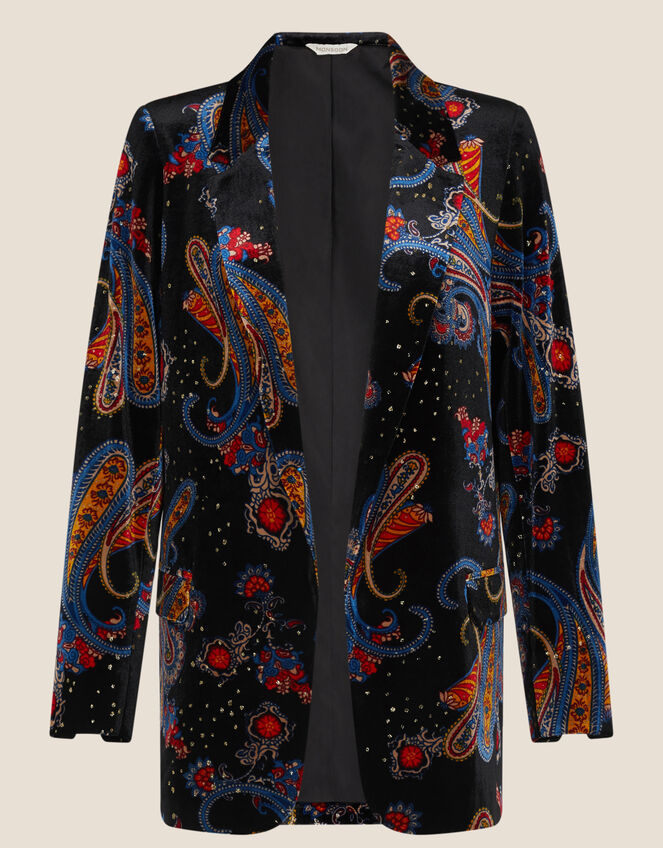 Rowan Paisley Stretch Velvet Jacket, Black (BLACK), large