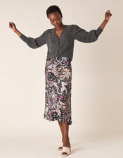 Beaded Knit Cardigan with Recycled Fabric, Grey (CHARCOAL), large
