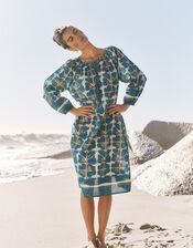 Leila Print Midi Beach Dress, Teal (TEAL), large