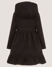 Faux Fur Collar Double-Breasted Coat, Black (BLACK), large