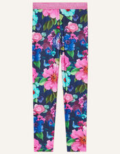 Rose Print Leggings, Blue (NAVY), large
