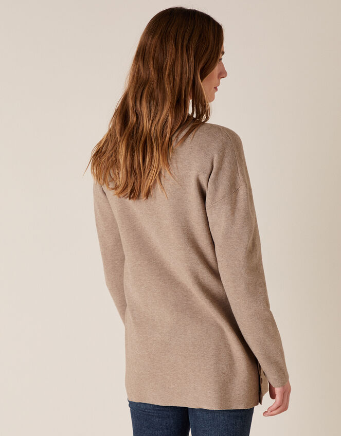 Button Side Edge-to-Edge Cardigan , Camel (CAMEL), large