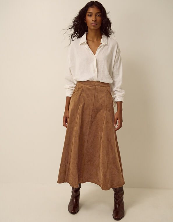 Josie Faux Suede Midi Skirt, Brown (BROWN), large