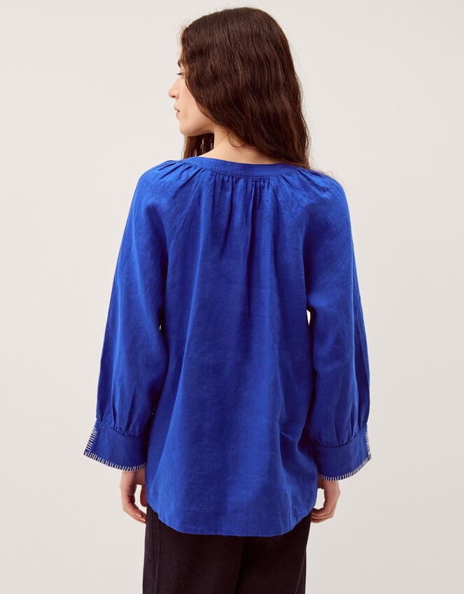 Frida V-Neck Linen Blouse, Blue (COBALT), large
