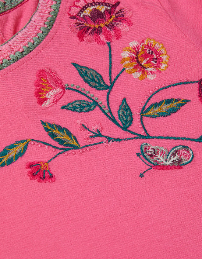 Floral Embroidered Long Sleeve Top, Pink (PINK), large