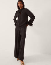 Luella Feather Cuff Top, Black (BLACK), large