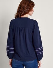 Talia Embroidered Tape Shirt, Blue (NAVY), large