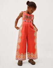 Monsoon x Charlie Taylor Palm Embroidered Jumpsuit, Orange (ORANGE), large