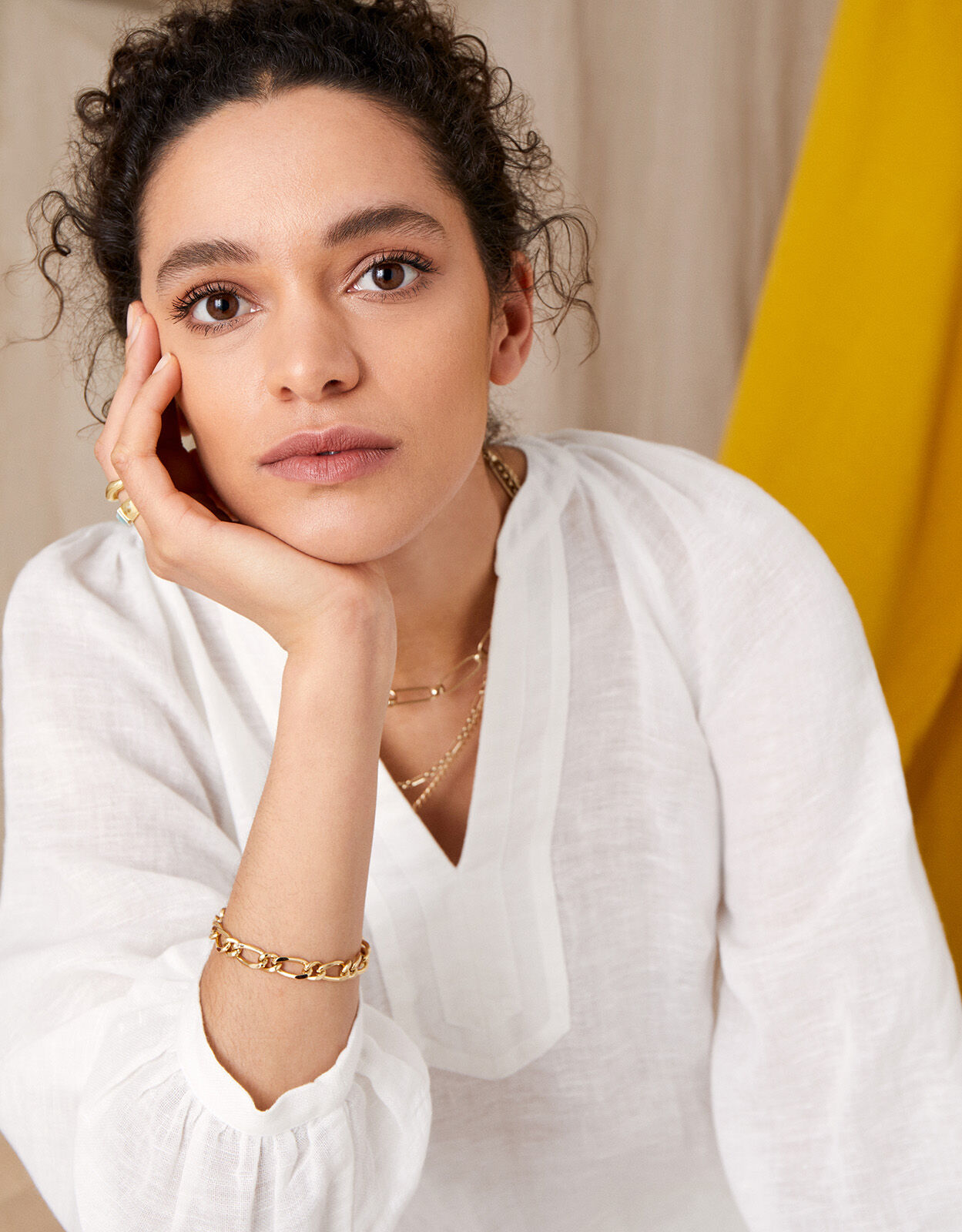 Long Sleeve Top in Linen Gauze White 