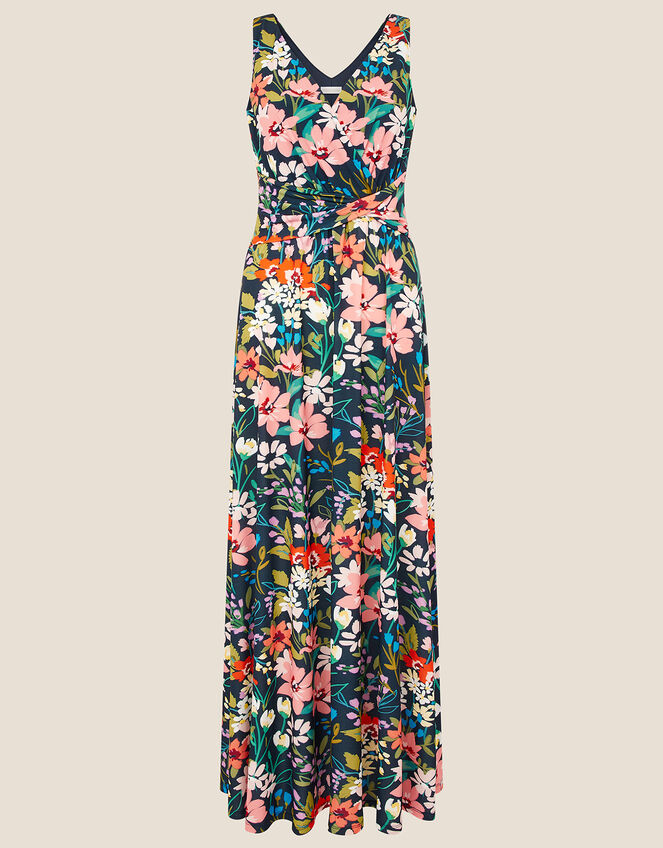 Nicole Floral Slinky Jersey Maxi Dress, Blue (NAVY), large