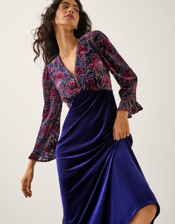 Milena Floral Devoré Velvet Midi Dress, Purple (PURPLE), large